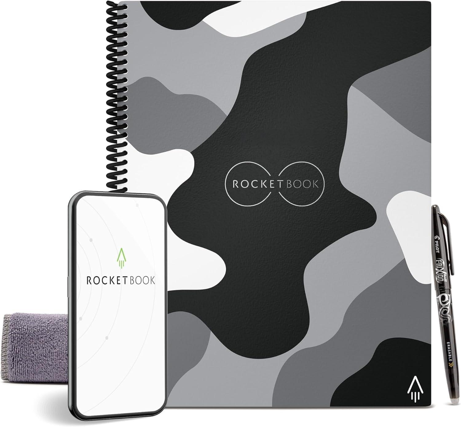 imageRocketbook Core Reusable Spiral Notebook Executive Size 6x88 Black  Dotted Pages AppConnected Erasable Durable Cover Ideal for School Work and Creative ProjectsCamo