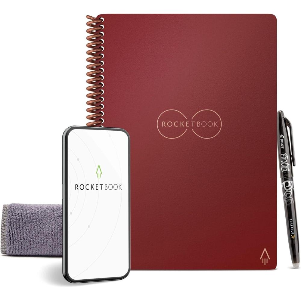 imageRocketbook Core Reusable Spiral Notebook Executive Size 6x88 Black  Dotted Pages AppConnected Erasable Durable Cover Ideal for School Work and Creative ProjectsMaroon