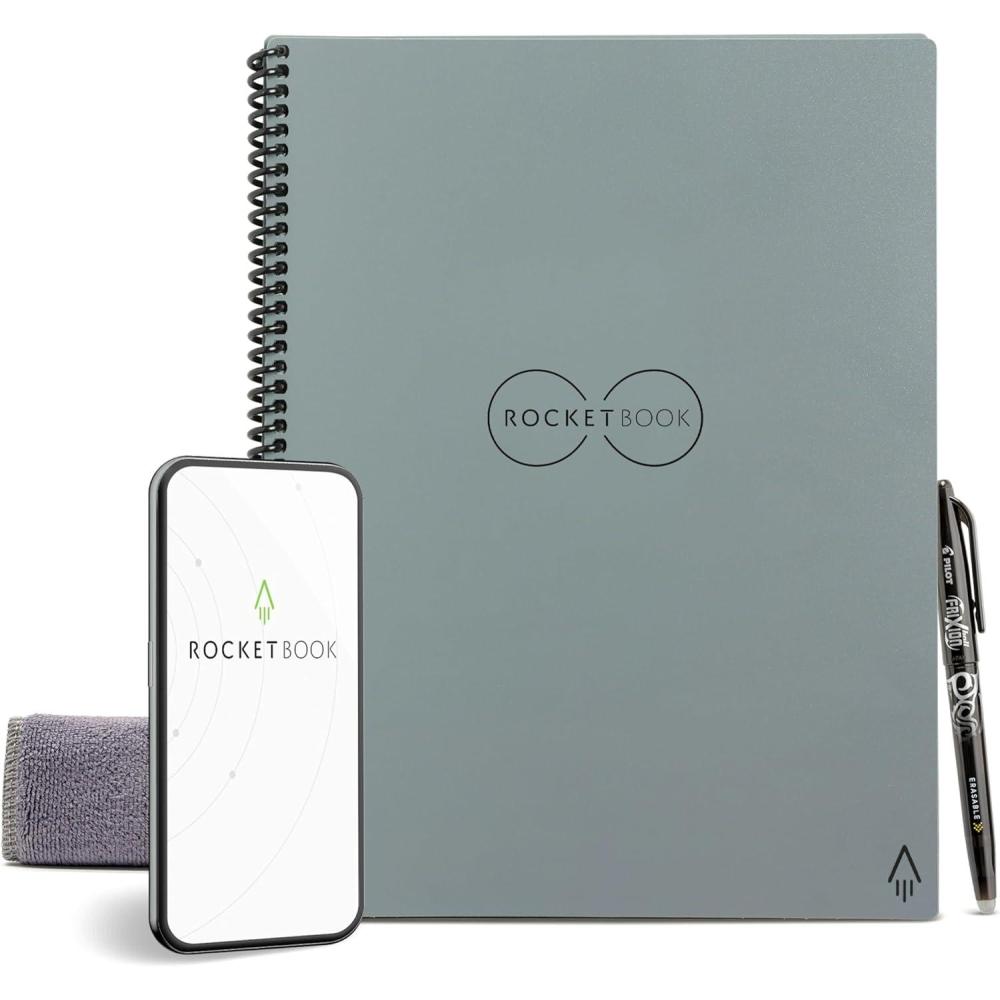 imageRocketbook Core Reusable Spiral Notebook Executive Size 6x88 Black  Dotted Pages AppConnected Erasable Durable Cover Ideal for School Work and Creative ProjectsGray