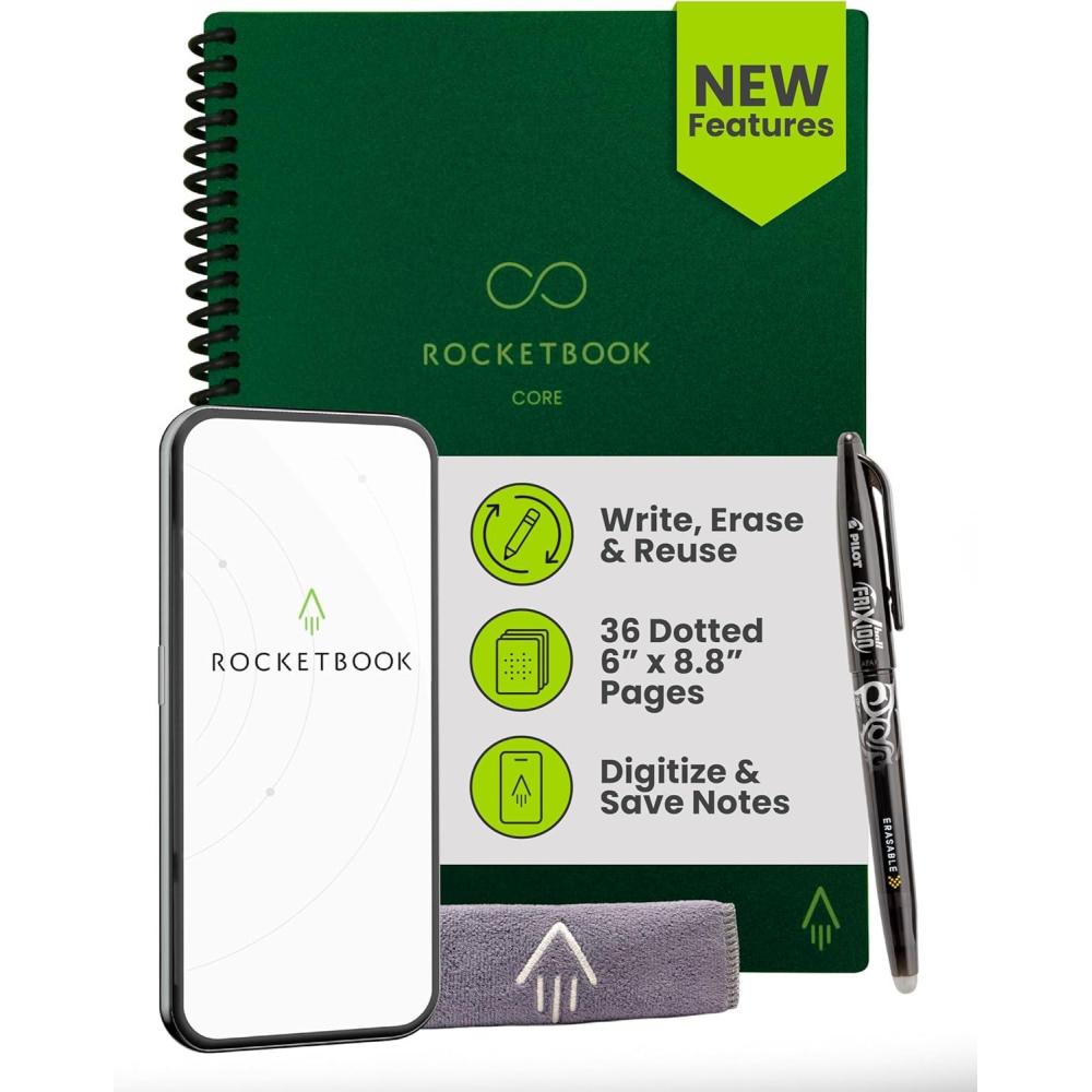 imageRocketbook Core Reusable Spiral Notebook Executive Size 6x88 Teal  Dotted Pages AppConnected Erasable Durable Cover Ideal for School Work and Creative ProjectsGreen