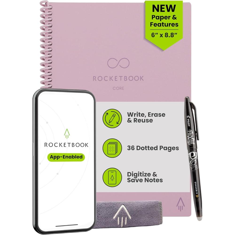 imageRocketbook Core Reusable Spiral Notebook Executive Size 6x88 Teal  Dotted Pages AppConnected Erasable Durable Cover Ideal for School Work and Creative ProjectsPink