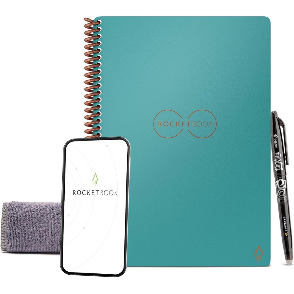 imageRocketbook Core Reusable Spiral Notebook Executive Size 6x88 Teal  Dotted Pages AppConnected Erasable Durable Cover Ideal for School Work and Creative ProjectsTeal