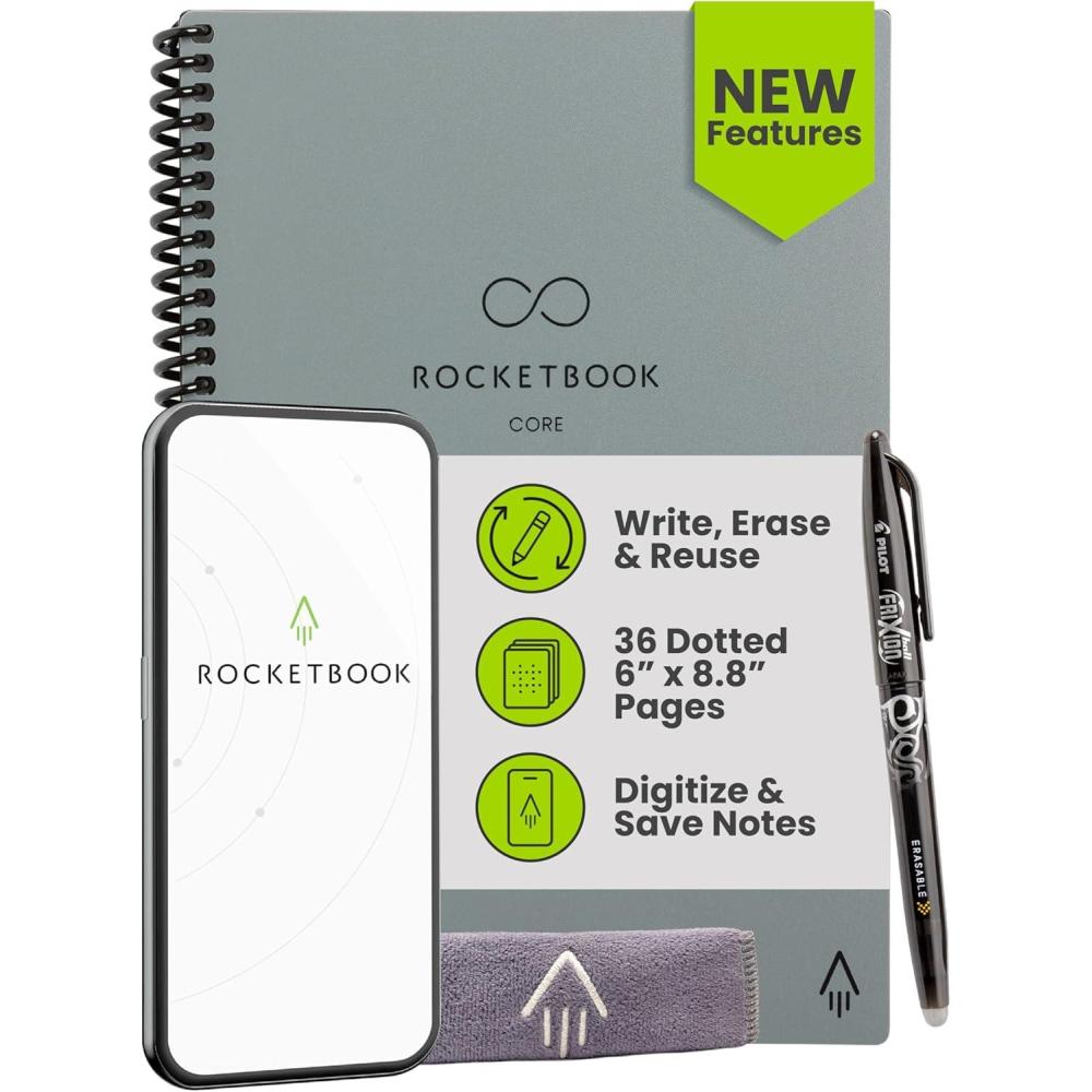 imageRocketbook Core Reusable Spiral Notebook Executive Size 6x88 Teal  Dotted Pages AppConnected Erasable Durable Cover Ideal for School Work and Creative ProjectsGray