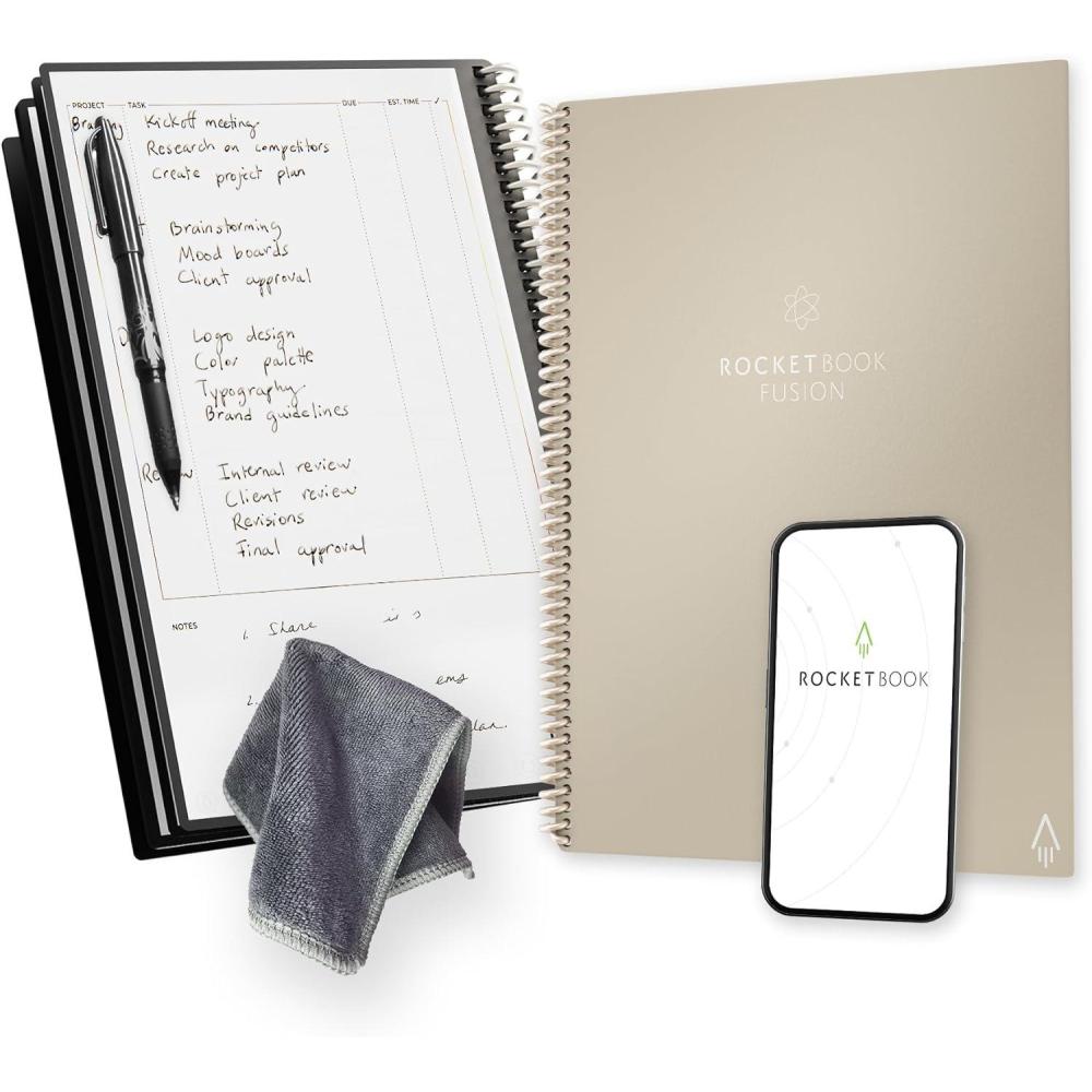 imageRocketbook Fusion Reusable Undated Productivity Planner Letter Size 85x11 Black  Goals Monthly and Weekly Calendar Daily Todo List Lined and Dotted Notes PagesBeige