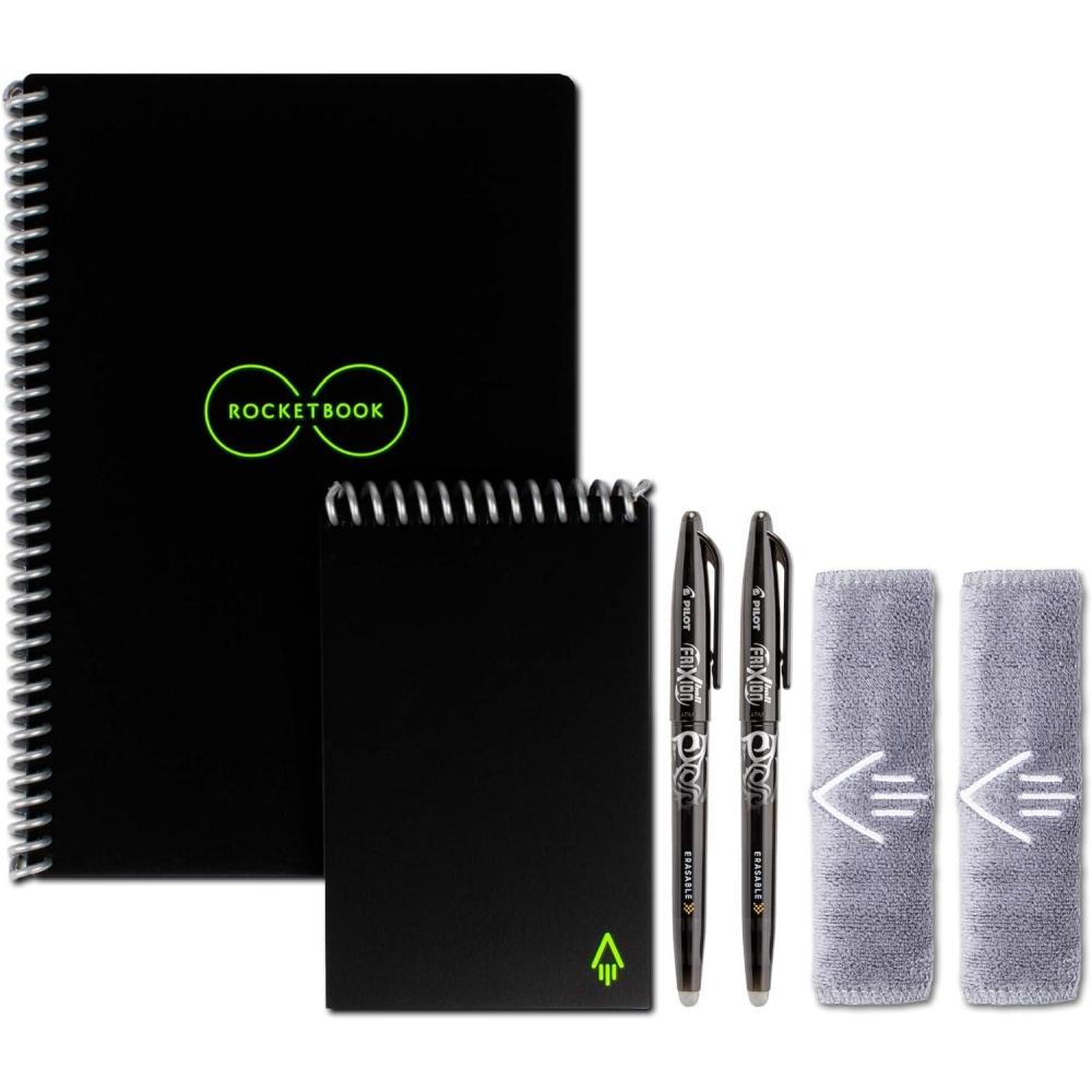 imageRocketbook Smart Reusable Notebook Set  DotGrid EcoFriendly Notebook with 2 Pilot Frixion Pens ampamp 2 Microfiber Cloths Included  Atomic Red Covers Executive 6quot x 88 ampamp Mini Size 35quot x 55quot EVREMKCBGInfinity Black