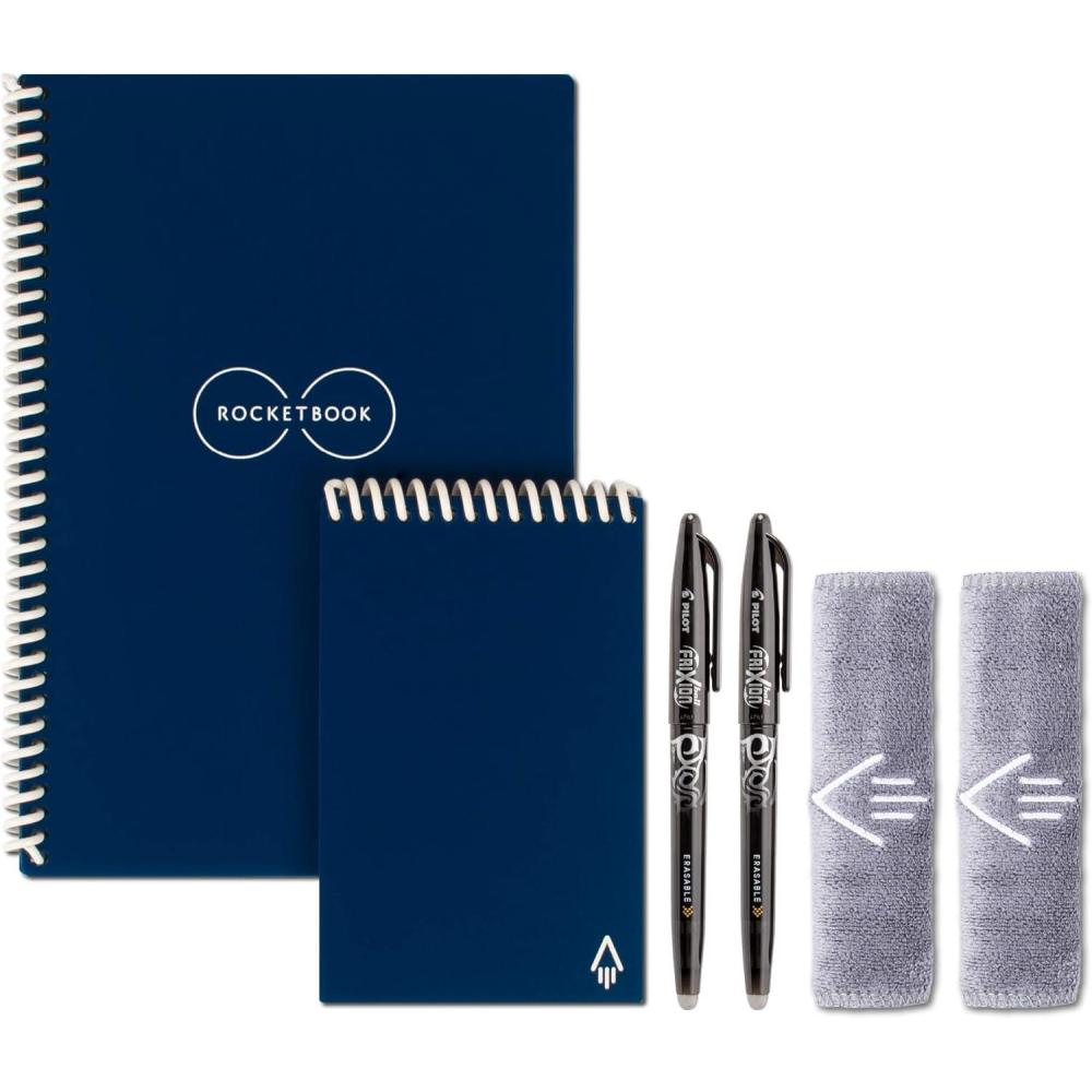 imageRocketbook Smart Reusable Notebook Set  DotGrid EcoFriendly Notebook with 2 Pilot Frixion Pens ampamp 2 Microfiber Cloths Included  Atomic Red Covers Executive 6quot x 88 ampamp Mini Size 35quot x 55quot EVREMKCBGMidnight Blue