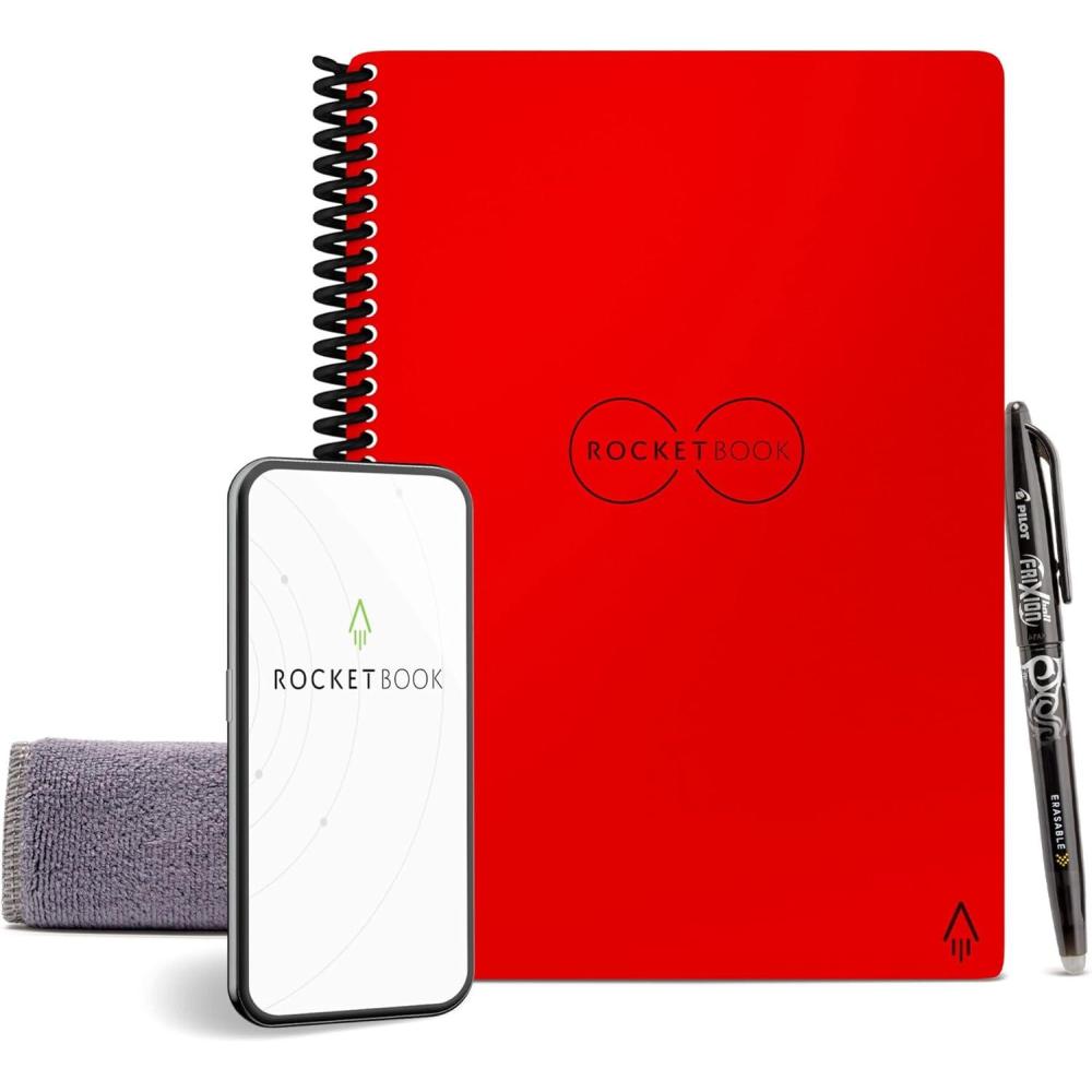 imageRocketbook Core Reusable Spiral Notebook Executive Size 6x88 Gray  Lined Pages AppConnected Erasable Durable Cover Ideal for School Work and Creative ProjectsRed