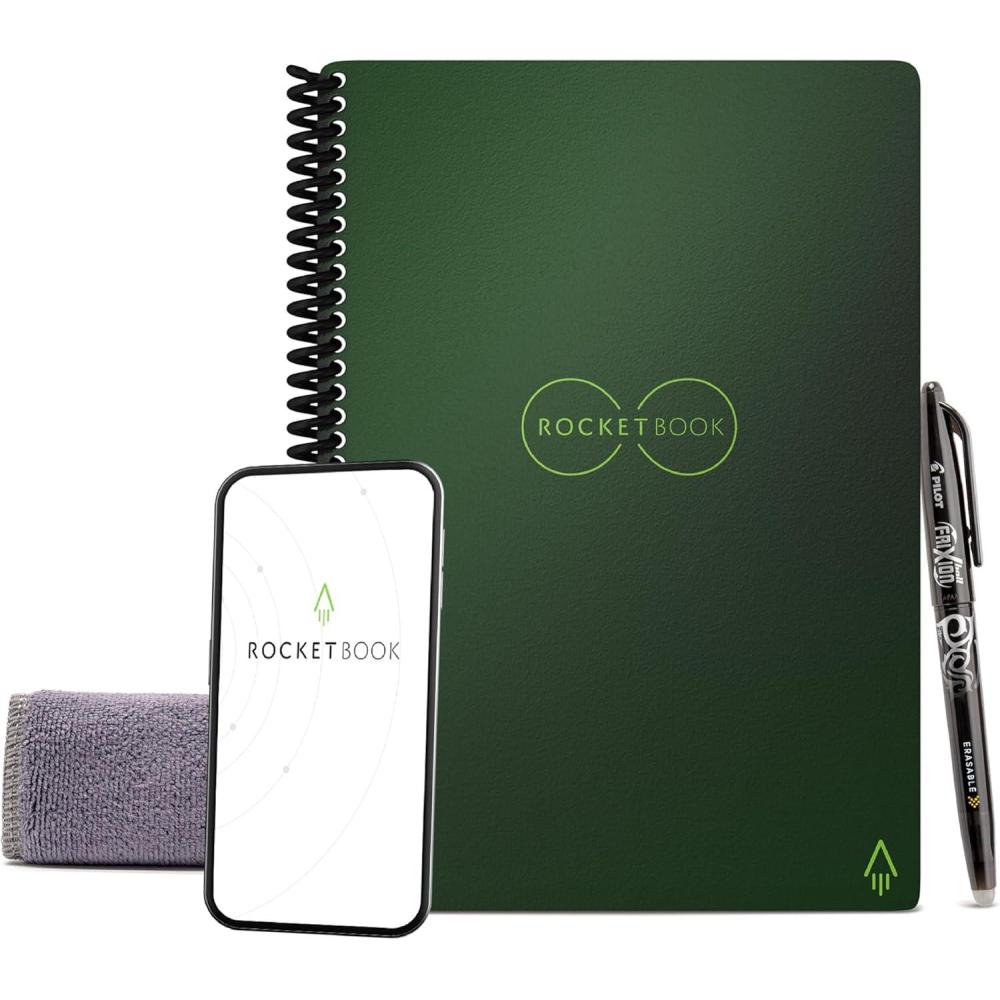 imageRocketbook Core Reusable Spiral Notebook Executive Size 6x88 Gray  Lined Pages AppConnected Erasable Durable Cover Ideal for School Work and Creative ProjectsGreen