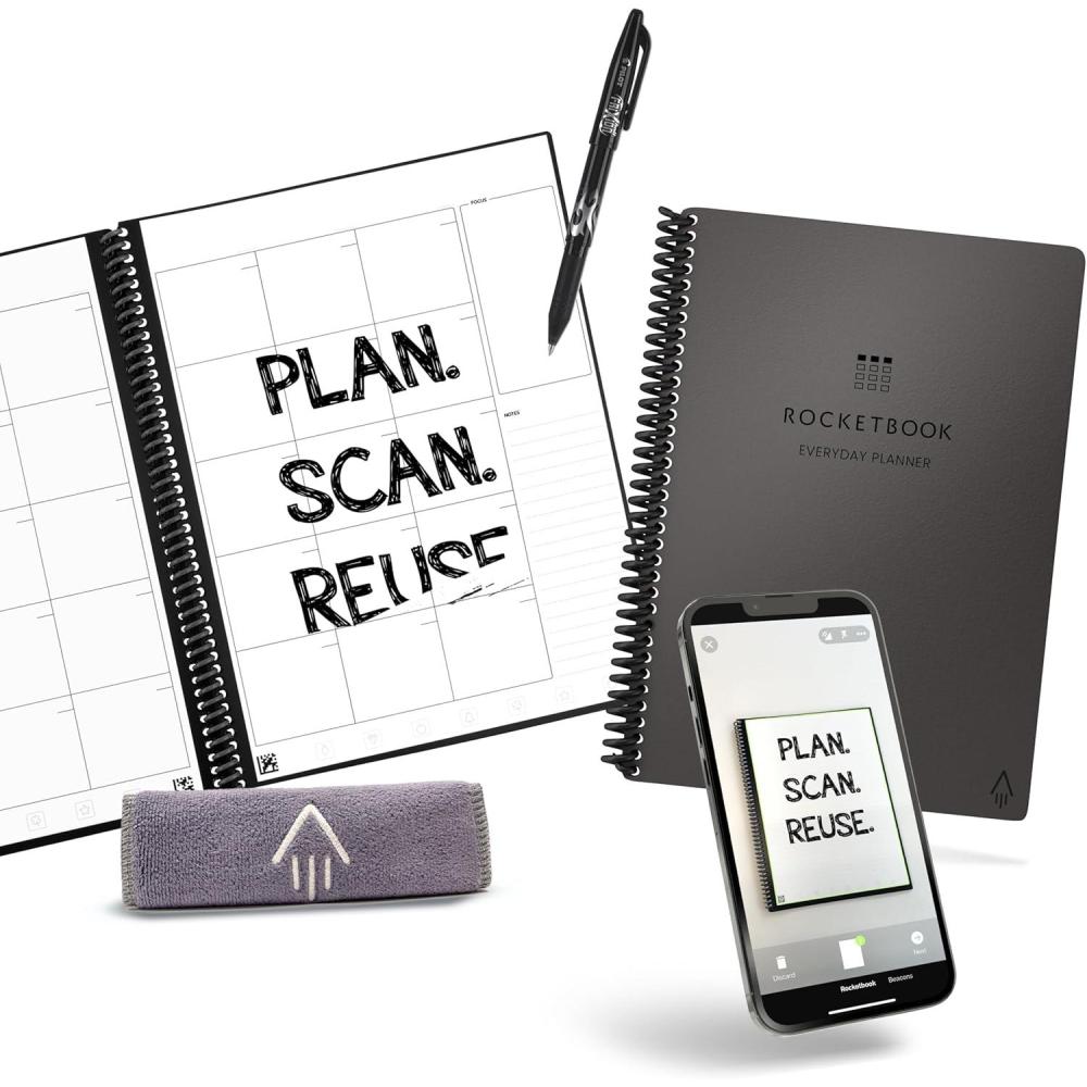 imageRocketbook Everyday Planner Smart Reusable Pages Executive Size 6x88 Black  Erasable ampamp AppConnected Undated Weekly Monthly ampamp Annual Templates Perfect for Productivity Goals ampamp SchedulingGray