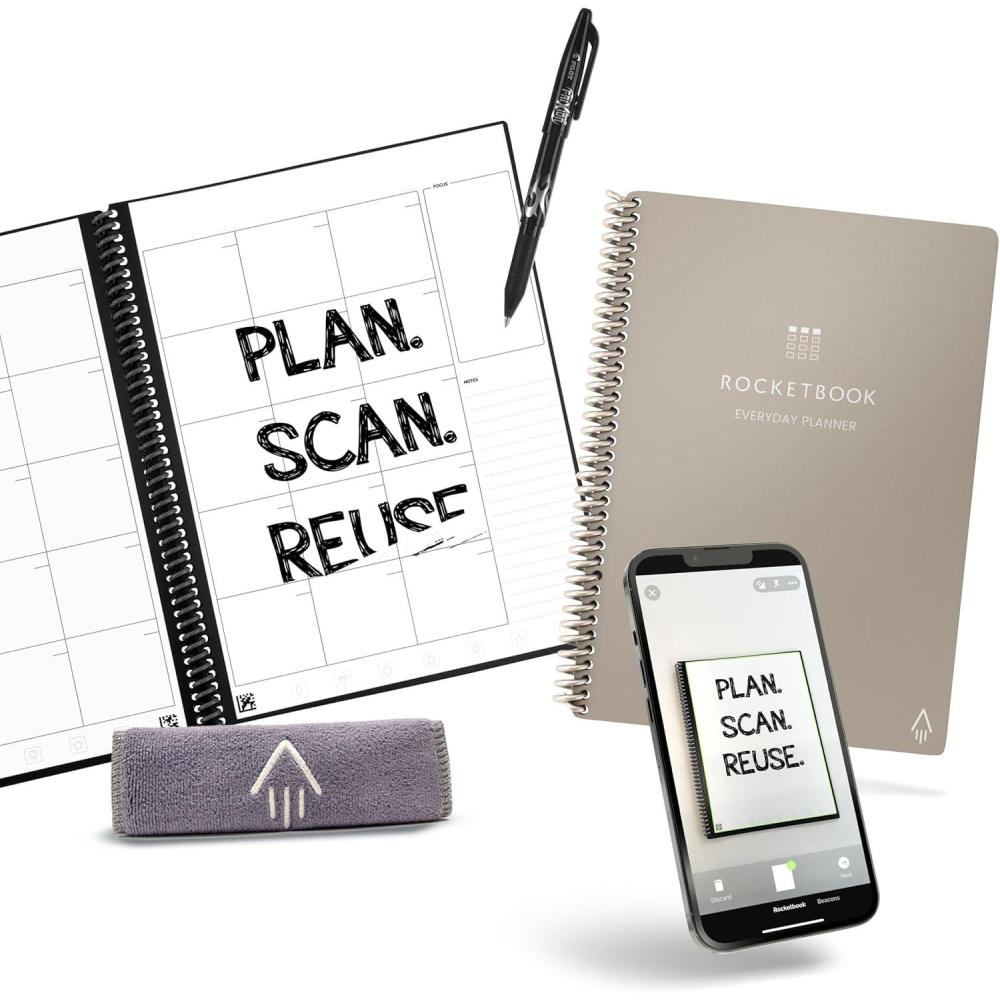 imageRocketbook Everyday Planner Smart Reusable Pages Executive Size 6x88 Black  Erasable ampamp AppConnected Undated Weekly Monthly ampamp Annual Templates Perfect for Productivity Goals ampamp SchedulingBeige