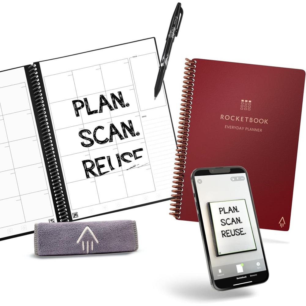 imageRocketbook Everyday Planner Smart Reusable Pages Executive Size 6x88 Black  Erasable ampamp AppConnected Undated Weekly Monthly ampamp Annual Templates Perfect for Productivity Goals ampamp SchedulingMaroon