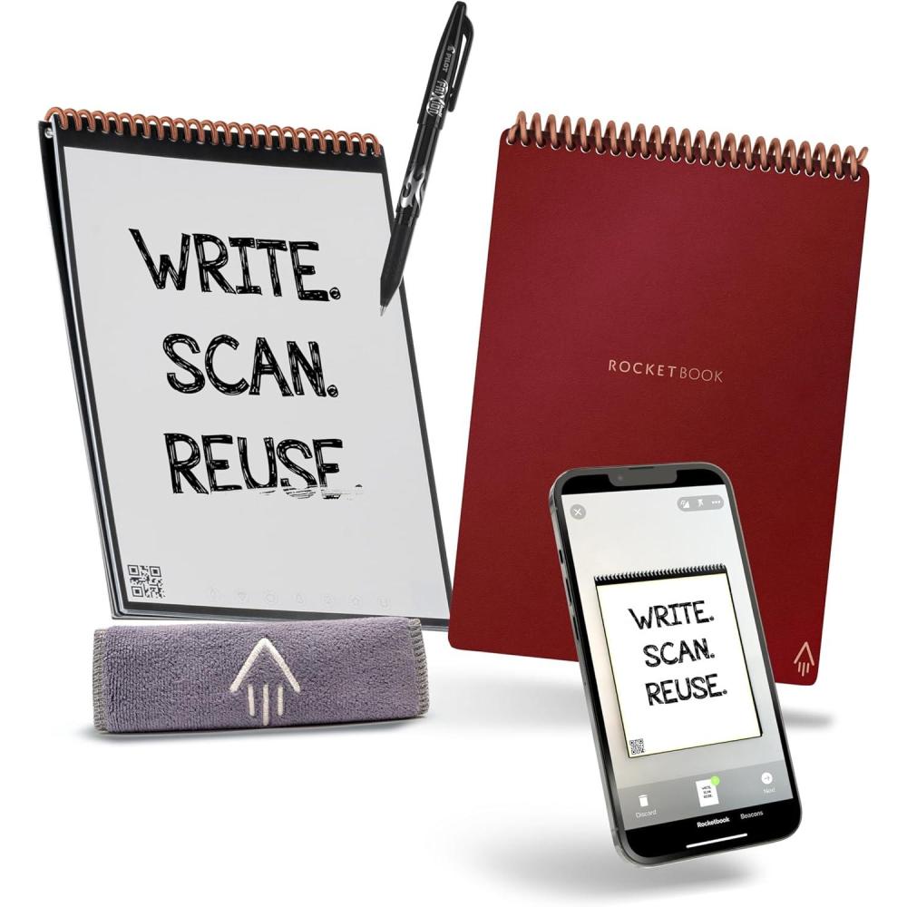 imageRocketbook Flip Reusable Smart Notepad  EcoFriendly Digitally Connected Notebook for Ambidextrous Writers  Dotted ampamp Lined Combo 6 x 88 36 PG Teal with Pen Cloth and App IncludedScarlet