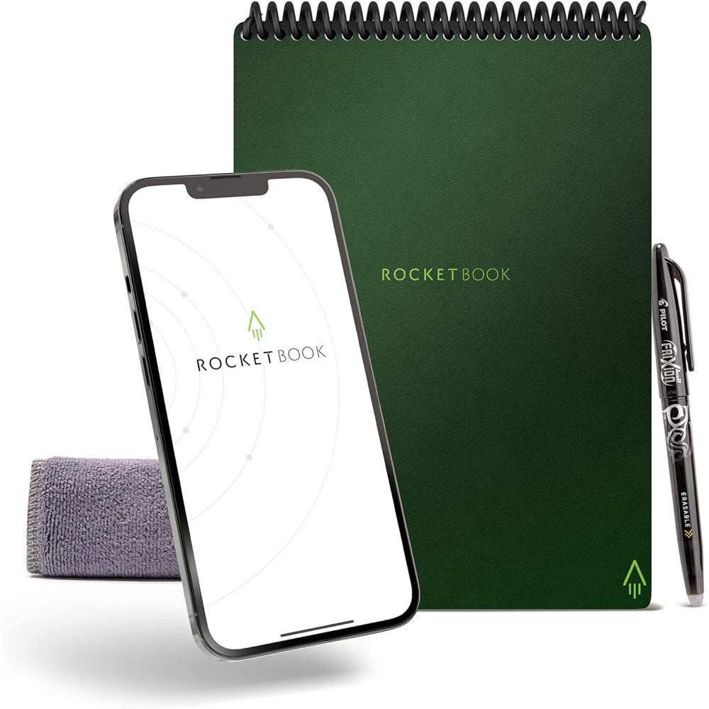 imageRocketbook Flip Reusable Smart Notepad  EcoFriendly Digitally Connected Notebook for Ambidextrous Writers  Dotted ampamp Lined Combo 6 x 88 36 PG Teal with Pen Cloth and App IncludedGreen
