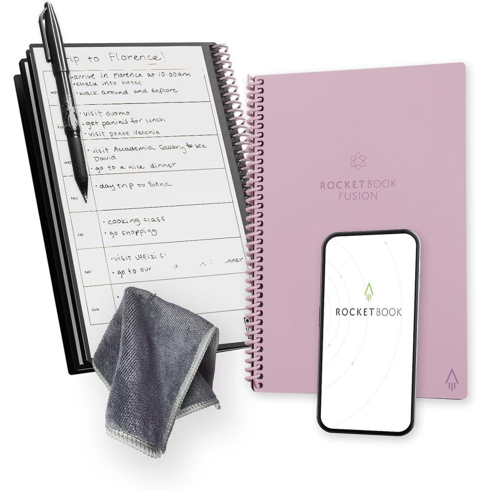 imageRocketbook Fusion Reusable Undated Productivity Planner Executive Size 6x88 Pink  Goals Monthly and Weekly Calendar Daily Todo List Lined and Dotted Notes Pages