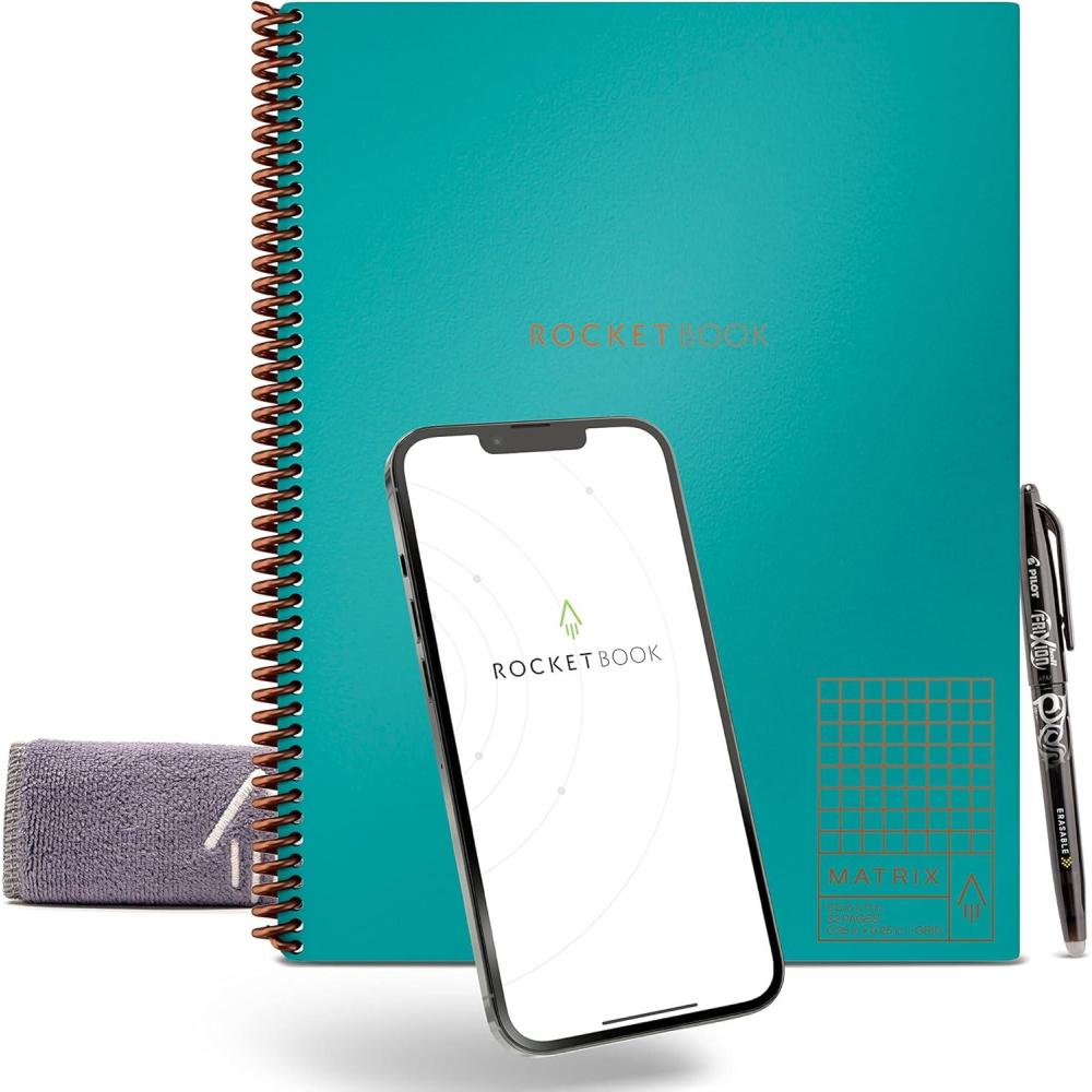imageRocketbook Matrix Smart Reusable Graph Notebook  Ecofriendly Digitally Connected Isometric Notebook  Terrestrial Green Letter Size 85quot x 11quot with Pen Cloth and App IncludedNeptune Teal