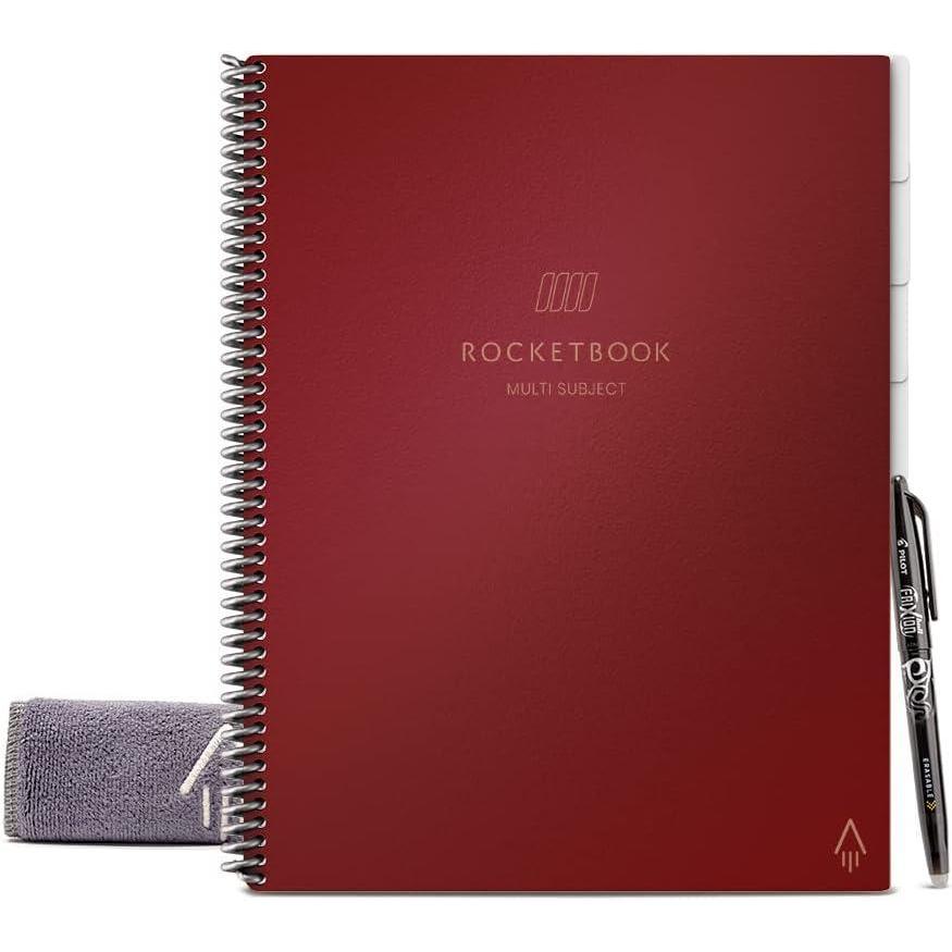 imageRocketbook MultiSubject Reusable Smart Notebook Letter Size 85x11 Maroon  Lined Pages Contains Dividers for School Subject Notes AppConnected Erasable Durable Cover Ideal for Class NotesMaroon