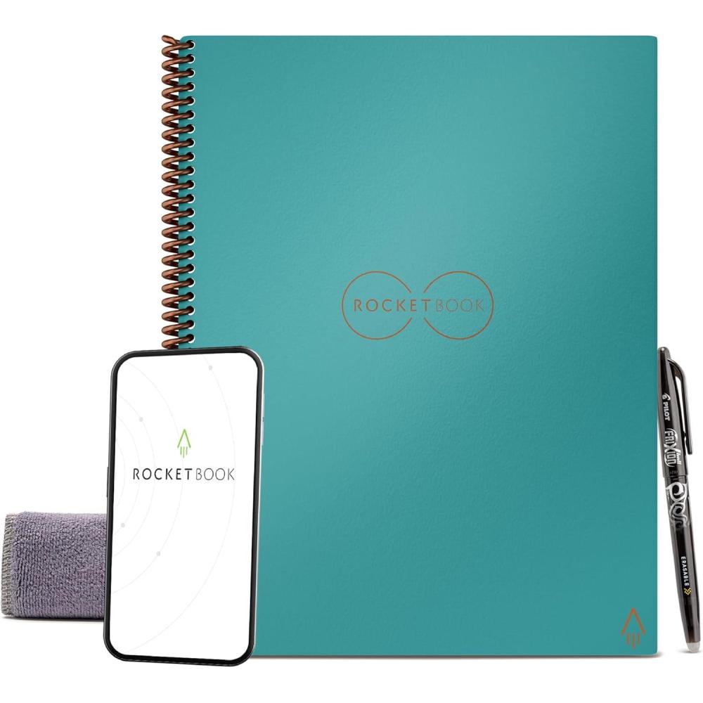 imageRocketbook New Core Reusable Spiral Notebook Letter Size 85x11 Black  Lined Pages AppConnected Erasable Durable Cover Ideal for School Work and Creative ProjectsTeal