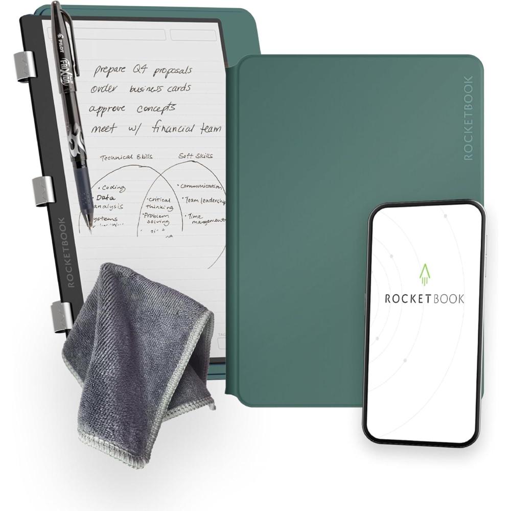 imageRocketbook Pro 20 Reusable Professional Smart Notebook Executive Size 7x9 Green  Lined ampamp Dot Grid Pages AppConnected Erasable Premium Cover Ideal for Work Notes and Business MeetingsGreen