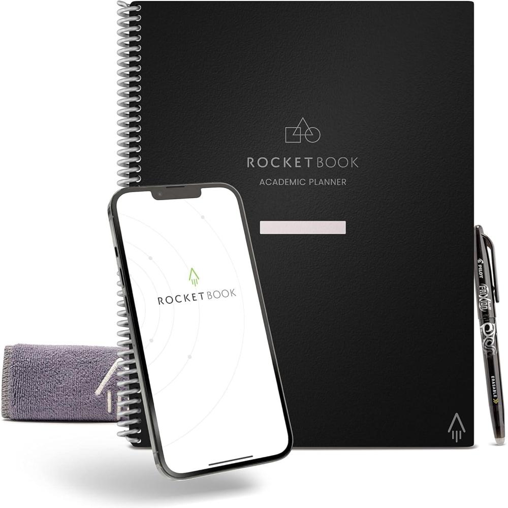 imageRocketbook Smart Reusable Notebook Academic Planner with 13 Page Types Maroon 85quot x 11quotBlack
