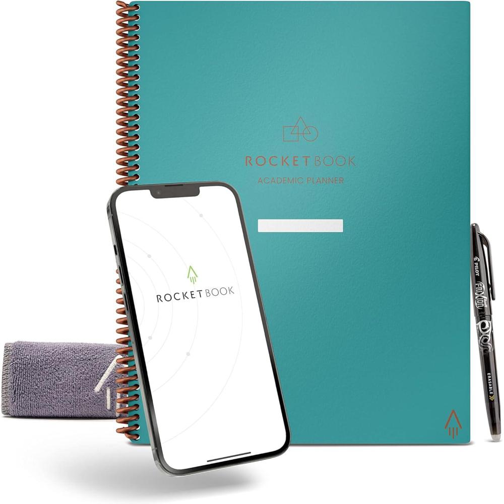 imageRocketbook Smart Reusable Notebook Academic Planner with 13 Page Types Maroon 85quot x 11quotTeal