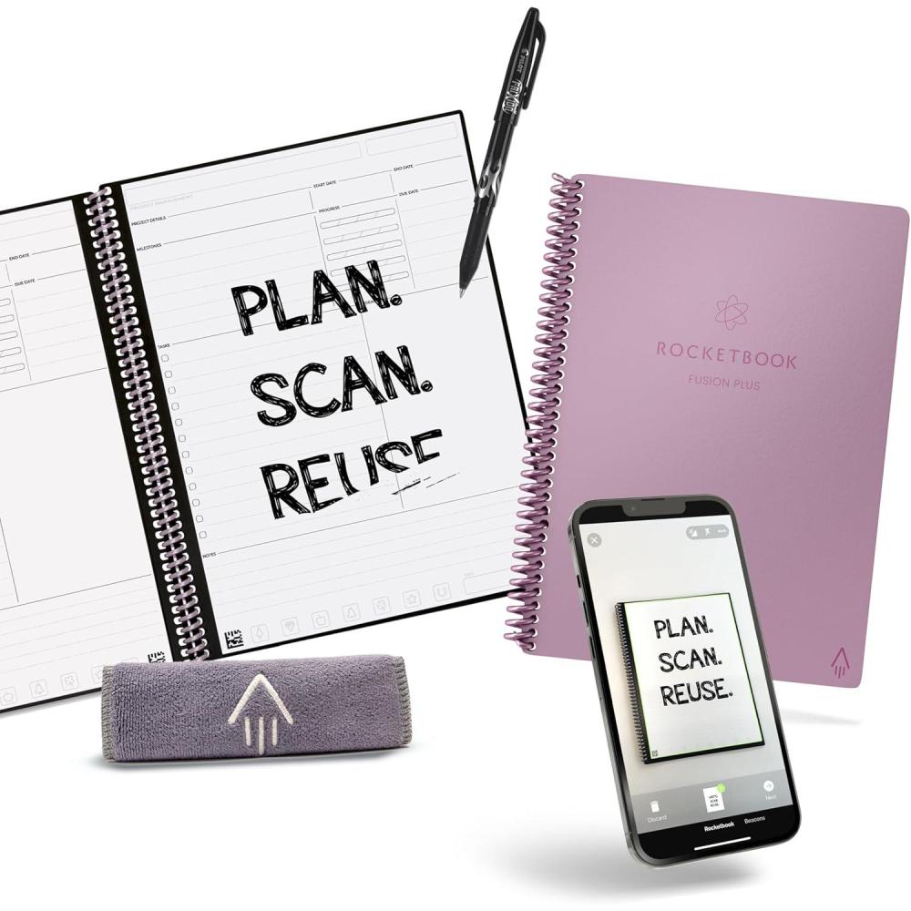 imageRocketbook Smart Reusable Notebook Fusion Plus Executive Size Spiral Notebook ampamp Planner Pink 6quot x 88quot