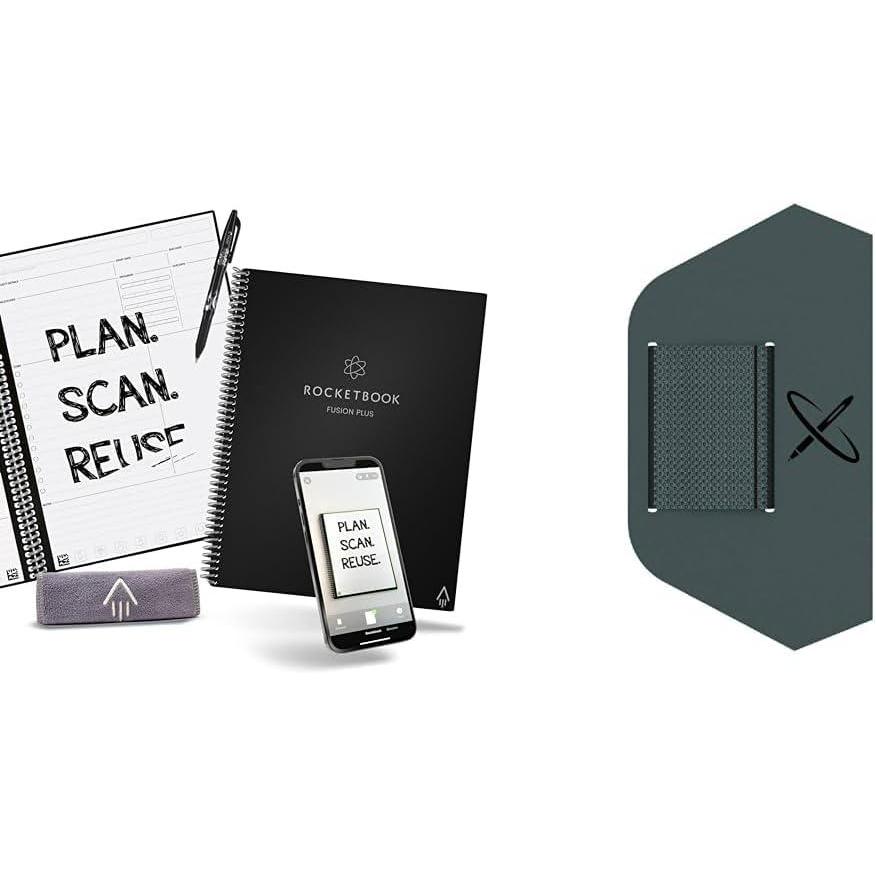 imageRocketbook Smart Reusable Notebook Fusion Plus Letter Size Spiral Notebook ampamp Planner Infinity Black 85quot x 11quotBlack