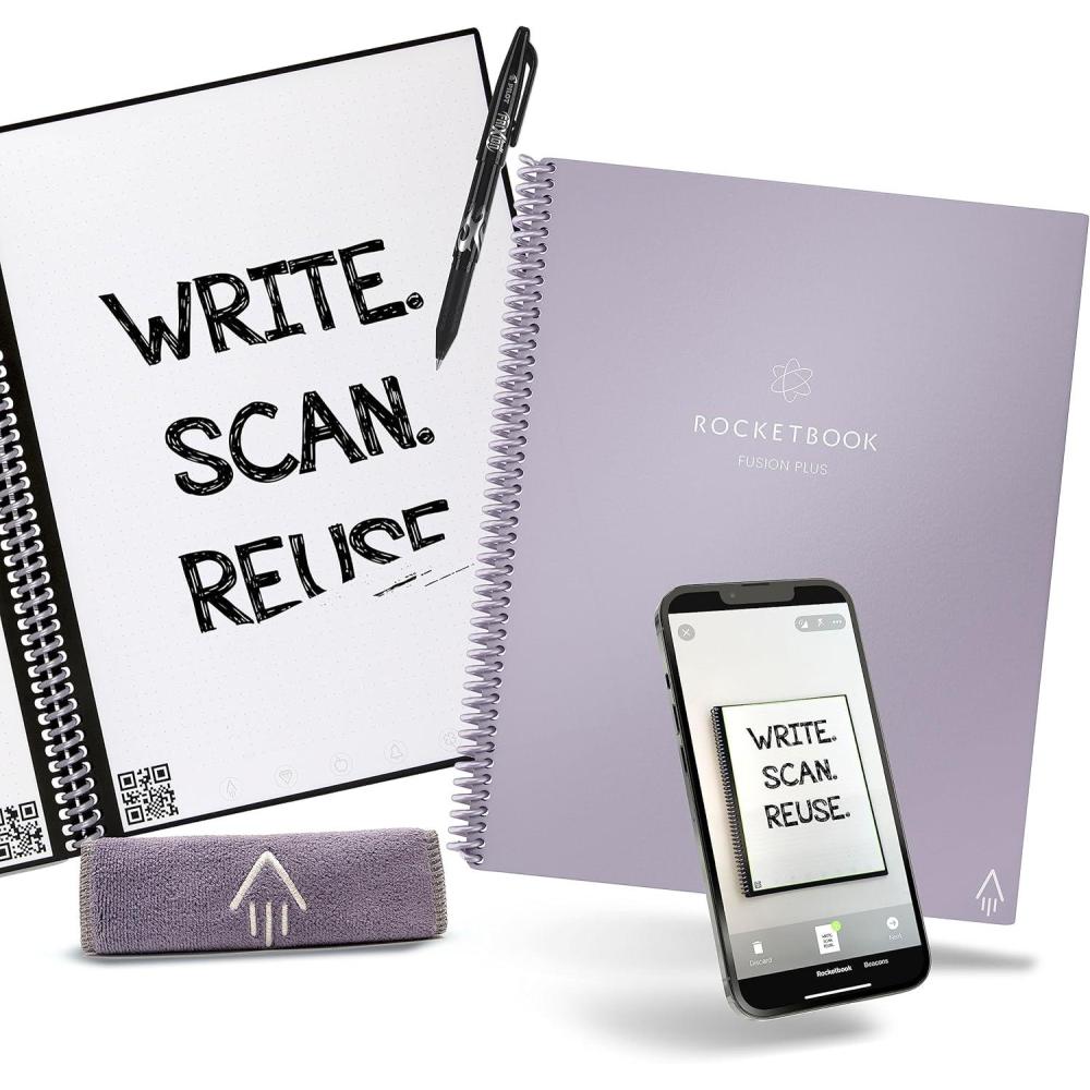 imageRocketbook Smart Reusable Notebook Fusion Plus Letter Size Spiral Notebook ampamp Planner Lilac 85quot x 11quot