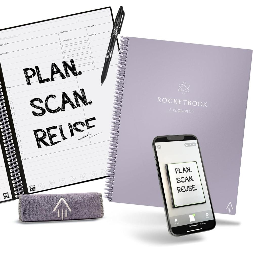 imageRocketbook Smart Reusable Notebook Fusion Plus Letter Size Spiral Notebook ampamp Planner Pink 85quot x 11quot