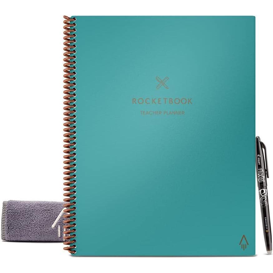 imageRocketbook Smart Reusable Notebook Teacher Planner with 8 Page Types Deep Space Gray 85quot x 11quotNeptune Teal