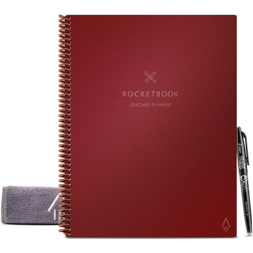 imageRocketbook Smart Reusable Notebook Teacher Planner with 8 Page Types Deep Space Gray 85quot x 11quotScarlet Sky