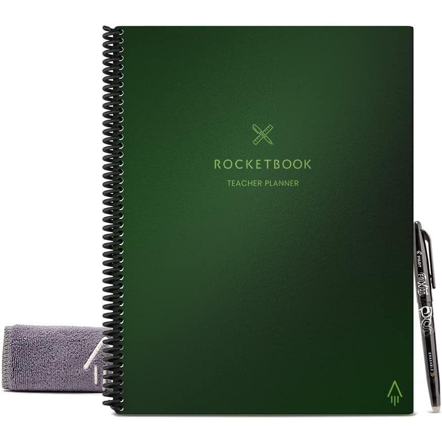 imageRocketbook Smart Reusable Notebook Teacher Planner with 8 Page Types Deep Space Gray 85quot x 11quotTerrestrial Green