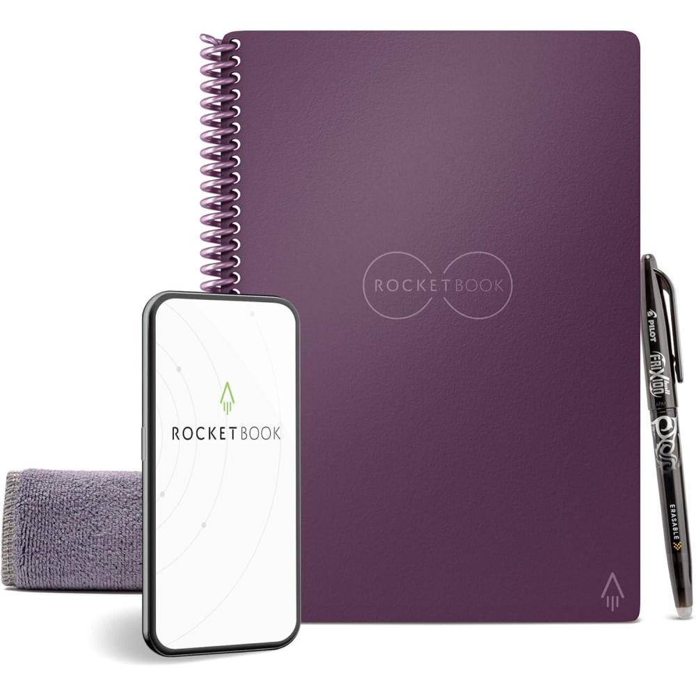 imageRocketbook Core Reusable Spiral Notebook Executive Size 6x88 Plum  Lined Pages AppConnected Erasable Durable Cover Ideal for School Work and Creative Projects