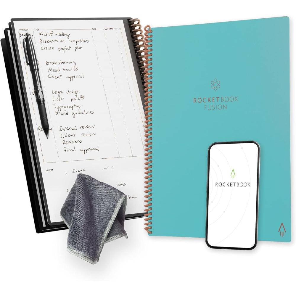 imageRocketbook Fusion Reusable Undated Productivity Planner Letter Size 85x11 Teal  Goals Monthly and Weekly Calendar Daily Todo List Lined and Dotted Notes Pages Pack of 32