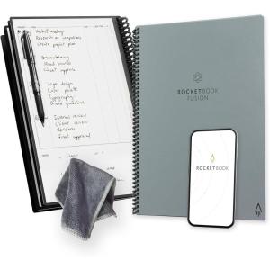Rocketbook Fusion Reusable Undated Productivity Planner, Letter Size 8.5×11, Gray – Goals, Monthly and Weekly Calendar, Daily To-do List, Lined and Dotted Notes Pages (Pack of 32)