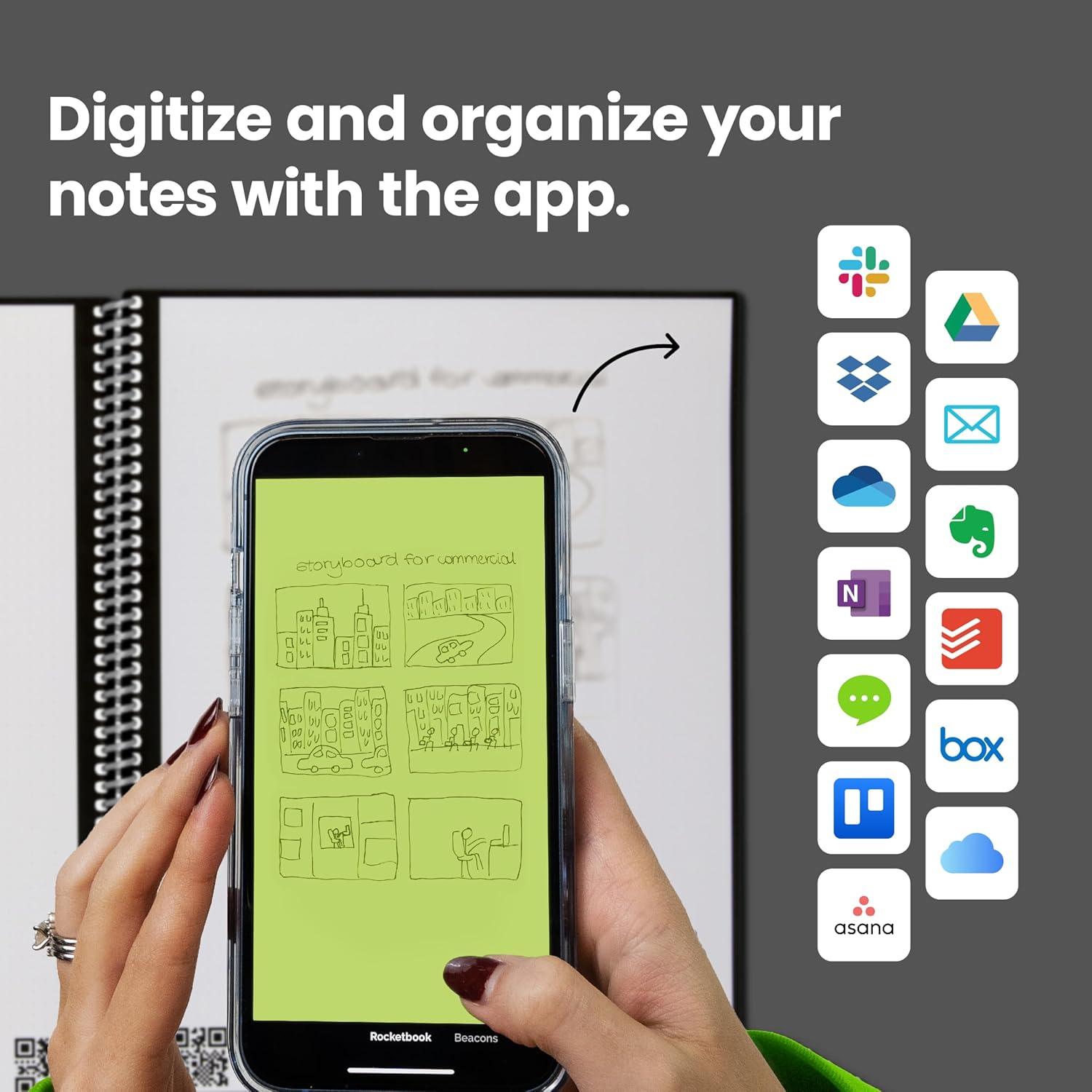 image:imageRocketbook Core Reusable Spiral Notebook Executive Size 6x88 Steel Blue Dotted Pages AppConnected Erasable Durable Cover Ideal for School Work and Creative Projects
