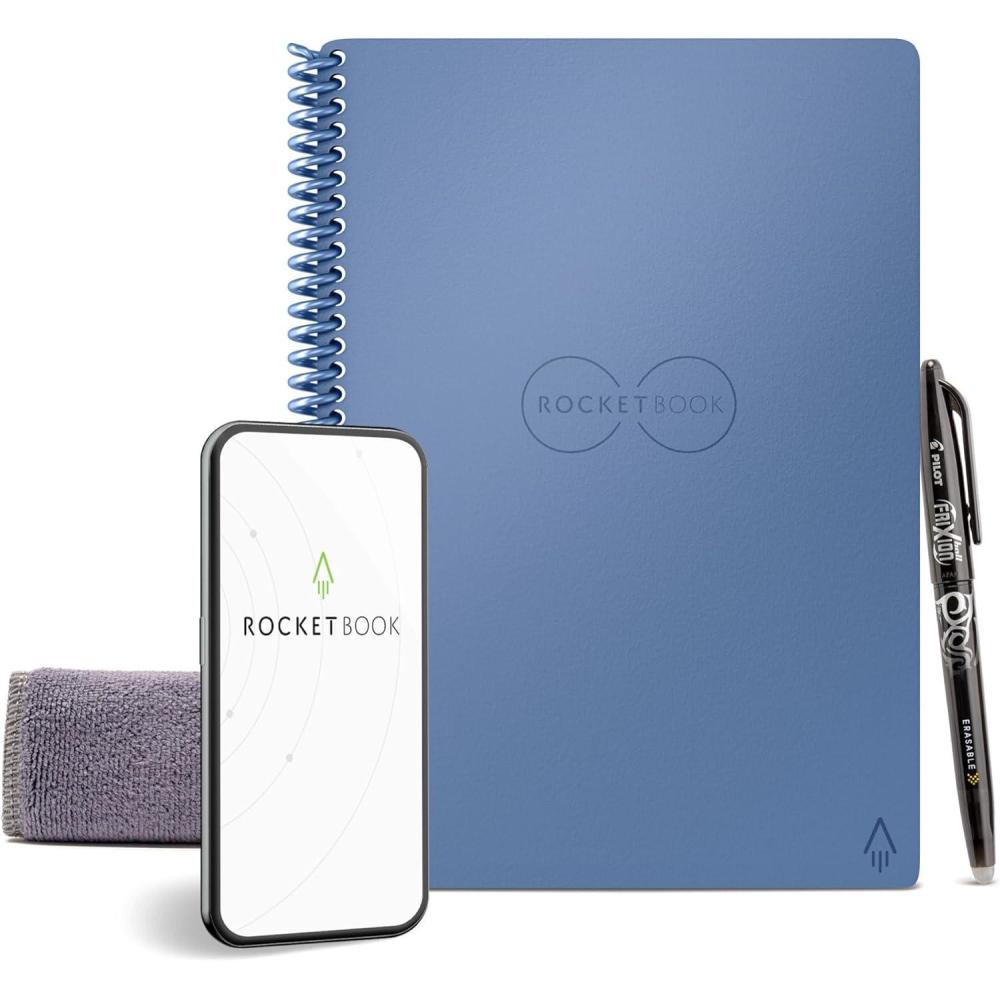 image:imageRocketbook Core Reusable Spiral Notebook Executive Size 6x88 Steel Blue  Dotted Pages AppConnected Erasable Durable Cover Ideal for School Work and Creative Projects