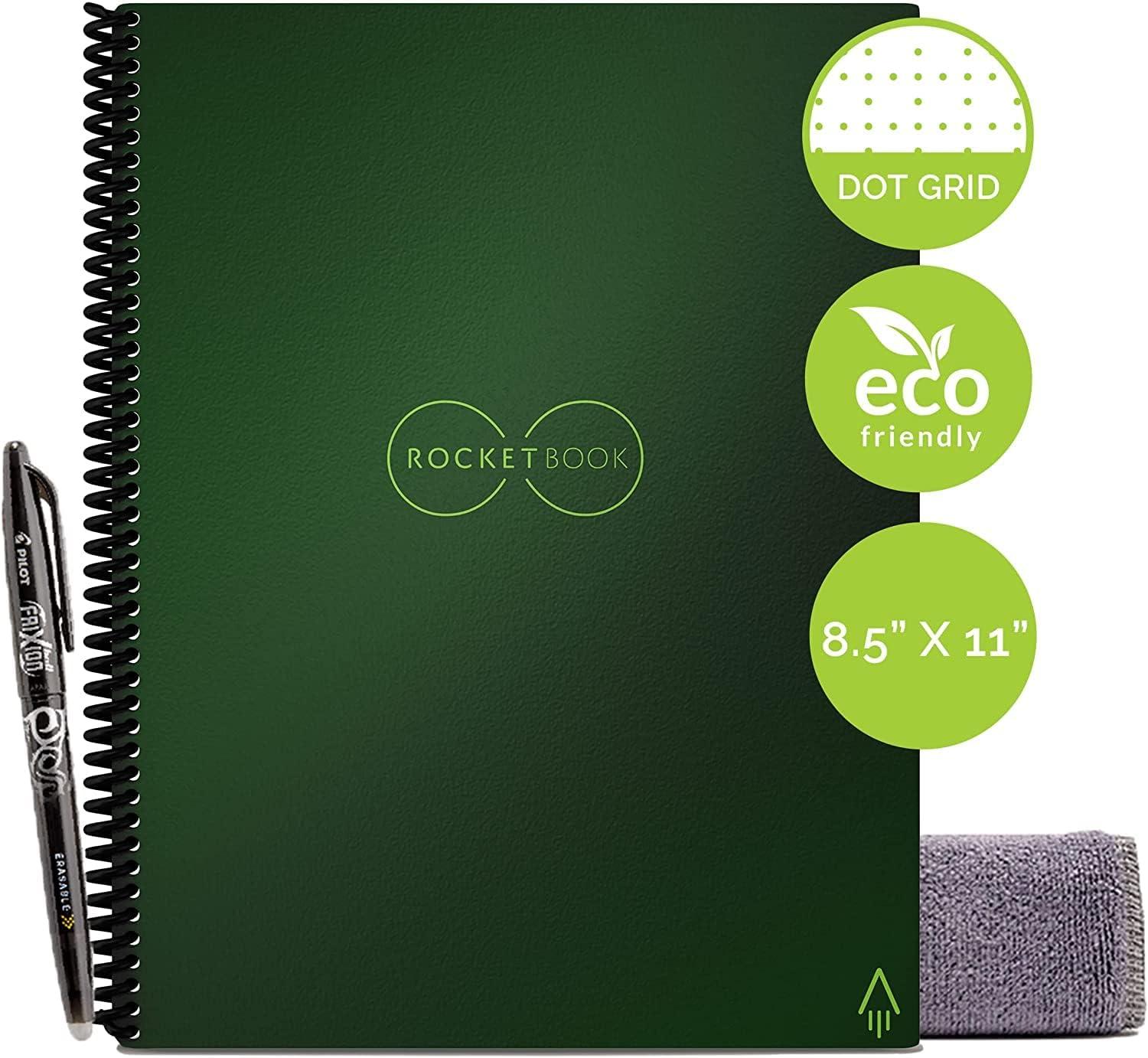 imageRocketbook Core Cahier de Note Effacable Rutilisable Bloc Note Numerique Notebook A5 Noir Carnet Spirale Page Blanche Pointill Stylo Effacables Pilot Frixion Inclus Gadget Insolite UtileVert
