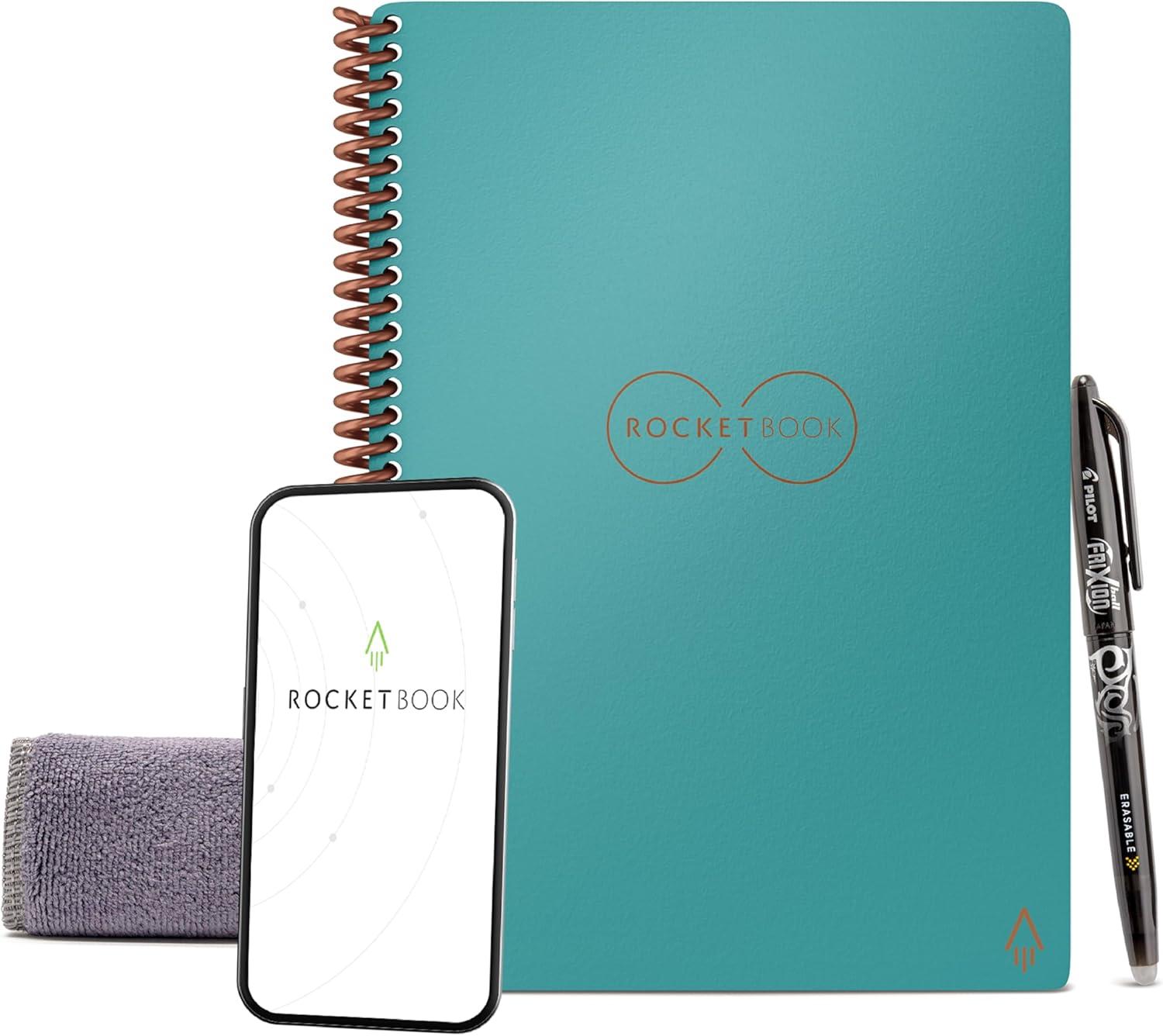 imageRocketbook Core Cahier de Note Effacable Rutilisable Bloc Note Numerique Notebook A5 Noir Carnet Spirale Page Blanche Pointill Stylo Effacables Pilot Frixion Inclus Gadget Insolite UtileBleu canard