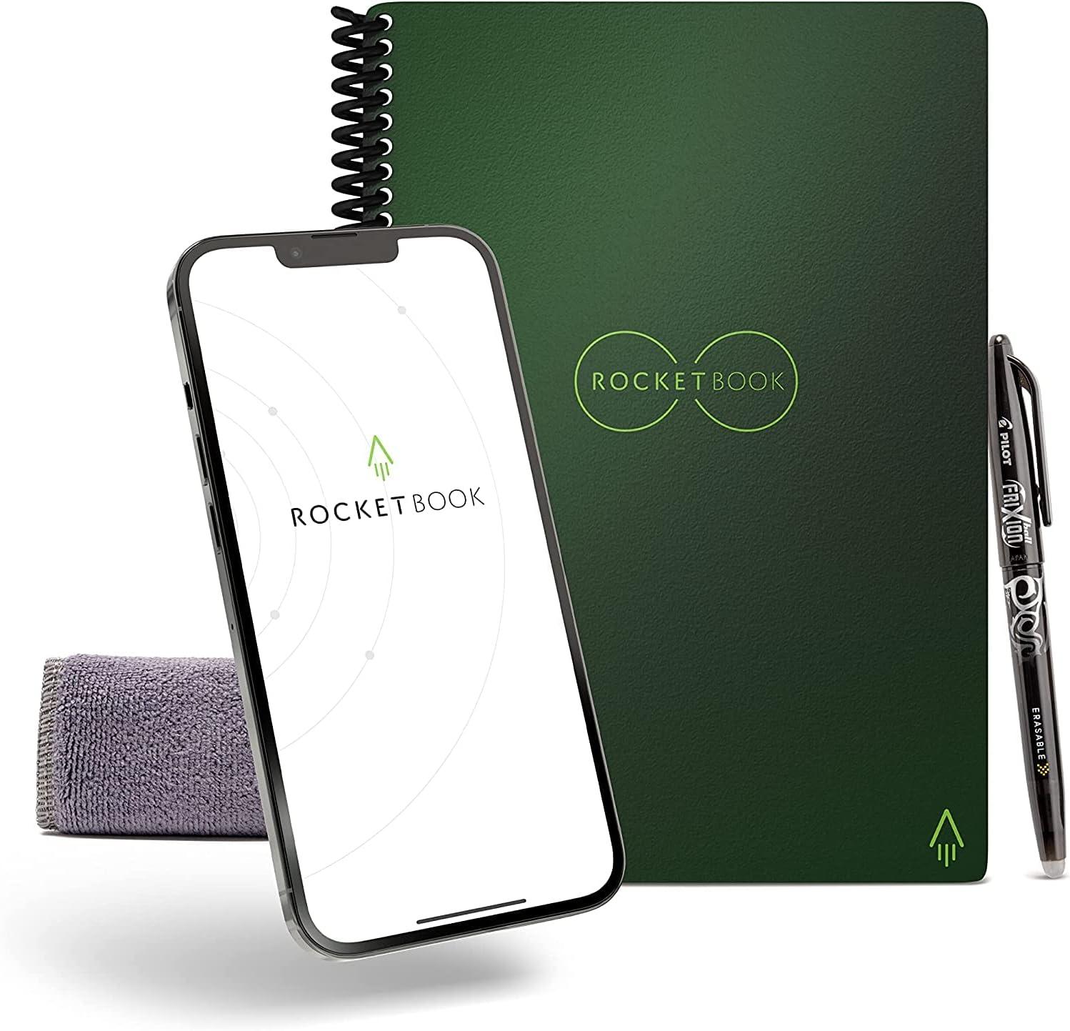 imageRocketbook Core Cahier de Note Effacable Rutilisable Bloc Note Numerique Notebook A5 Noir Carnet Spirale Page Blanche Pointill Stylo Effacables Pilot Frixion Inclus Gadget Insolite UtileVert