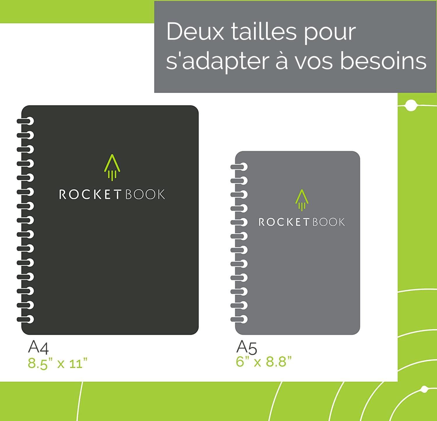 imageRocketbook Core Cahier de Note Effacable Rutilisable Bloc Note Numerique Notebook A5 Noir Carnet Spirale Page Blanche Pointill Stylo Effacables Pilot Frixion Inclus Gadget Insolite UtileVert