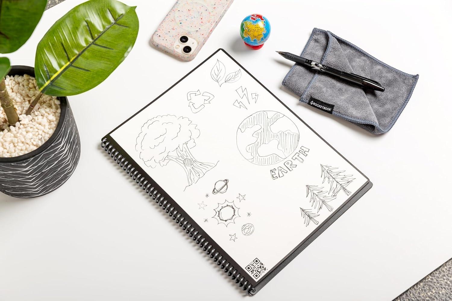 imageRocketbook Core Cahier de Note Effacable Rutilisable Bloc Note Numerique Notebook A5 Teal Carnet Spirale Page Blanche Pointill Stylo Effacables Pilot Frixion Inclus Gadget Insolite UtileBleu canard
