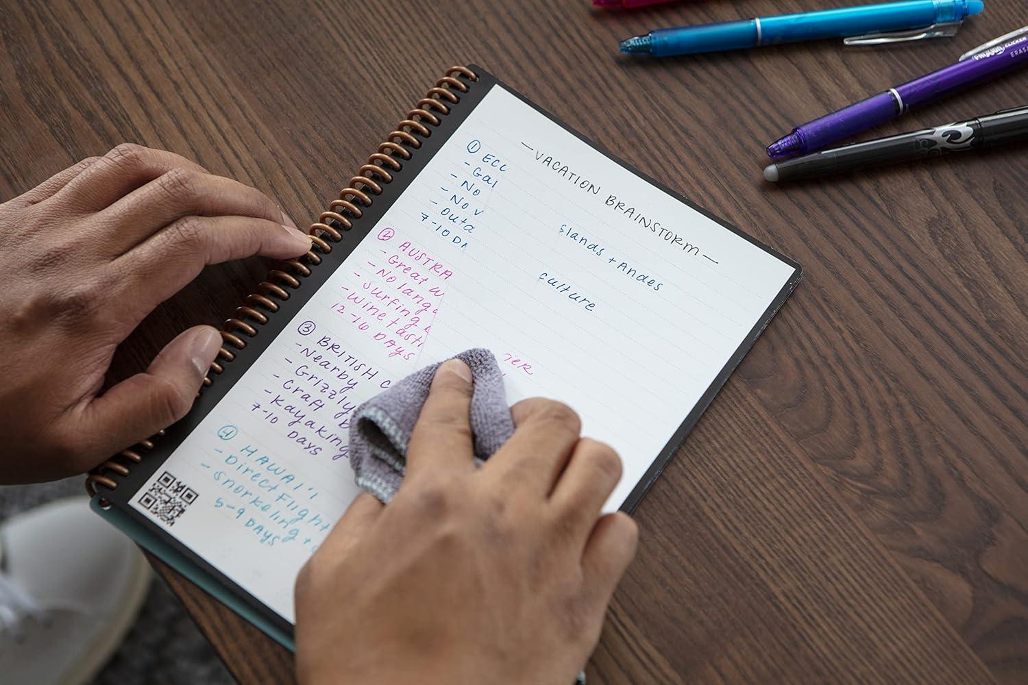 imageRocketbook Core Cahier de Note Effacable Rutilisable Bloc Note Numerique Notebook A5 Teal Carnet Spirale Page Blanche Pointill Stylo Effacables Pilot Frixion Inclus Gadget Insolite UtileNoir