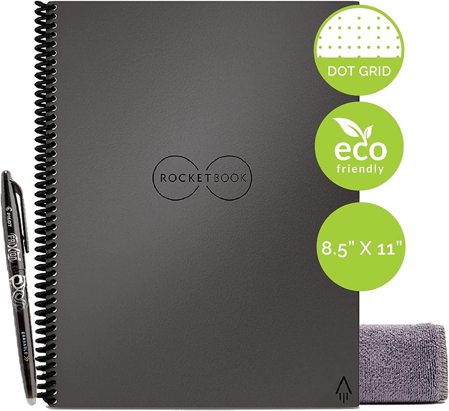 imageRocketbook Core Cahier de Note Effacable Rutilisable Bloc Note Numerique Notebook A5 Teal Carnet Spirale Page Blanche Pointill Stylo Effacables Pilot Frixion Inclus Gadget Insolite UtileGris
