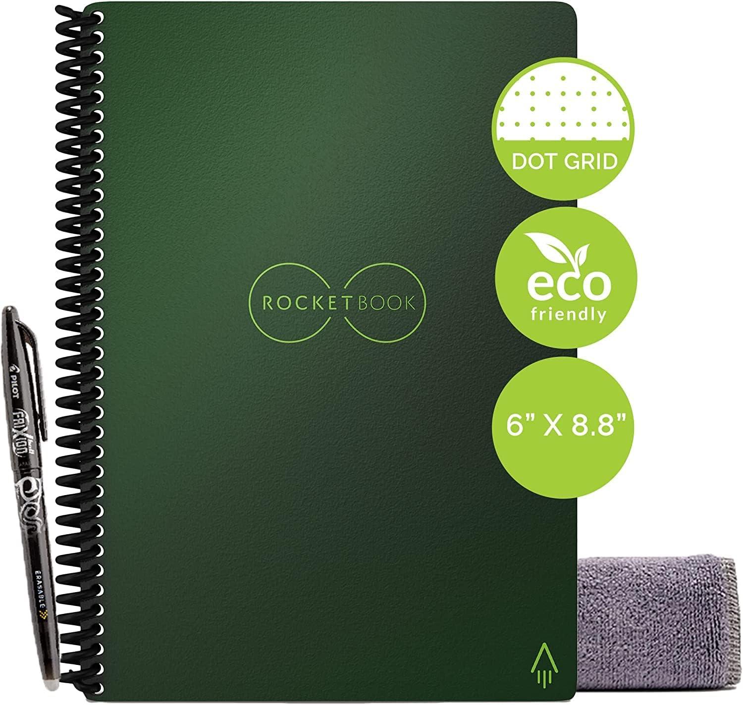 imageRocketbook Core Cahier de Note Effacable Rutilisable Bloc Note Numerique Notebook A5 Teal Carnet Spirale Page Blanche Pointill Stylo Effacables Pilot Frixion Inclus Gadget Insolite UtileVert