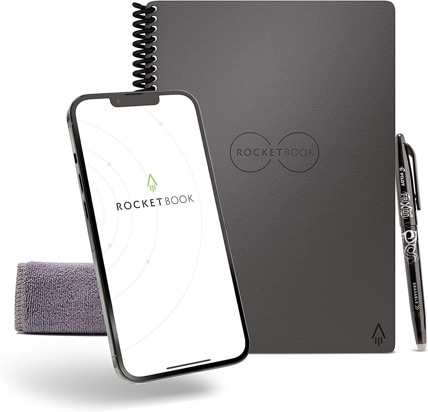 imageRocketbook Core Cahier de Note Effacable Rutilisable Bloc Note Numerique Notebook A5 Teal Carnet Spirale Page Blanche Pointill Stylo Effacables Pilot Frixion Inclus Gadget Insolite UtileGris