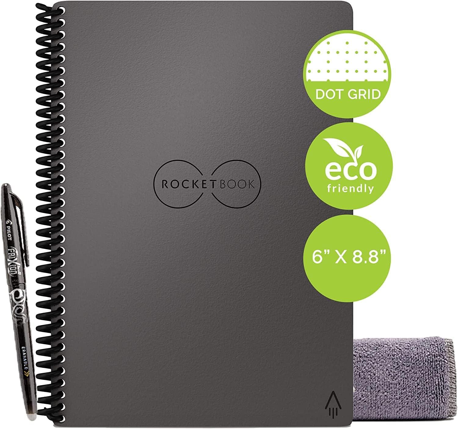 imageRocketbook Core Cahier de Note Effacable Rutilisable Bloc Note Numerique Notebook A5 Teal Carnet Spirale Page Blanche Pointill Stylo Effacables Pilot Frixion Inclus Gadget Insolite UtileGris