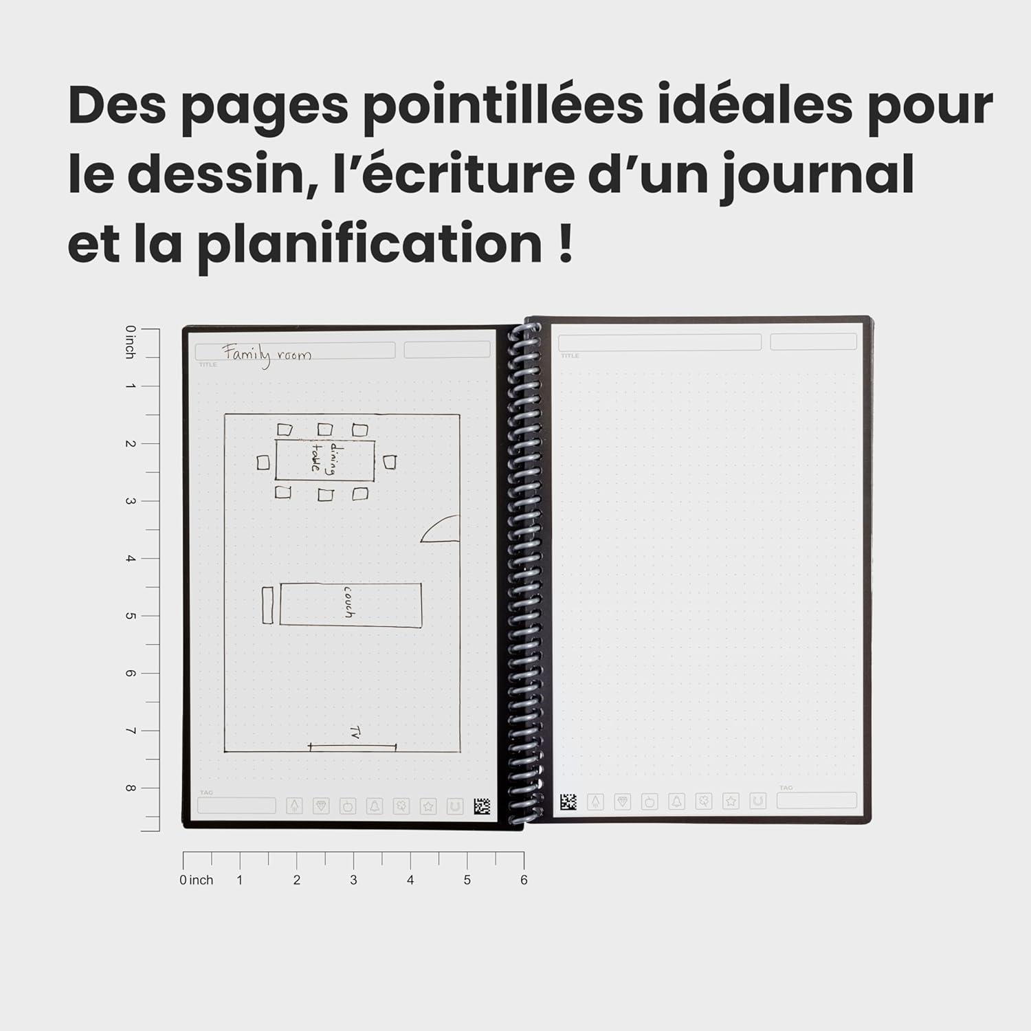 imageRocketbook Core Carnet de Notes Spirales Rutilisable Taille Letter 21cm x 297cm Noir Pointill Connect lApplication Effaable Couverture Durable cole Travail et Projets CratifsBleu Clair