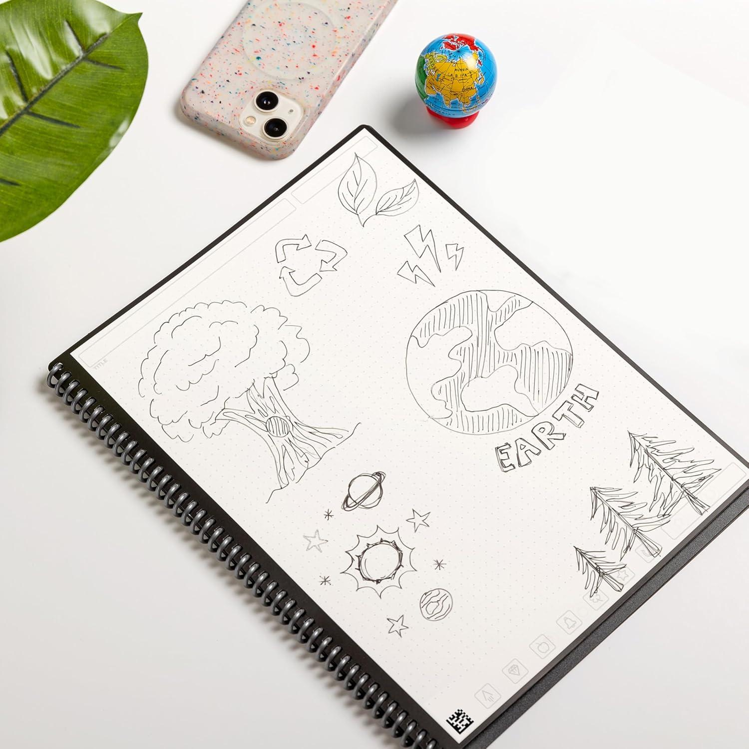 imageRocketbook Core Carnet de Notes Spirales Rutilisable Taille Letter 21cm x 297cm Noir Pointill Connect lApplication Effaable Couverture Durable cole Travail et Projets CratifsBleu Clair