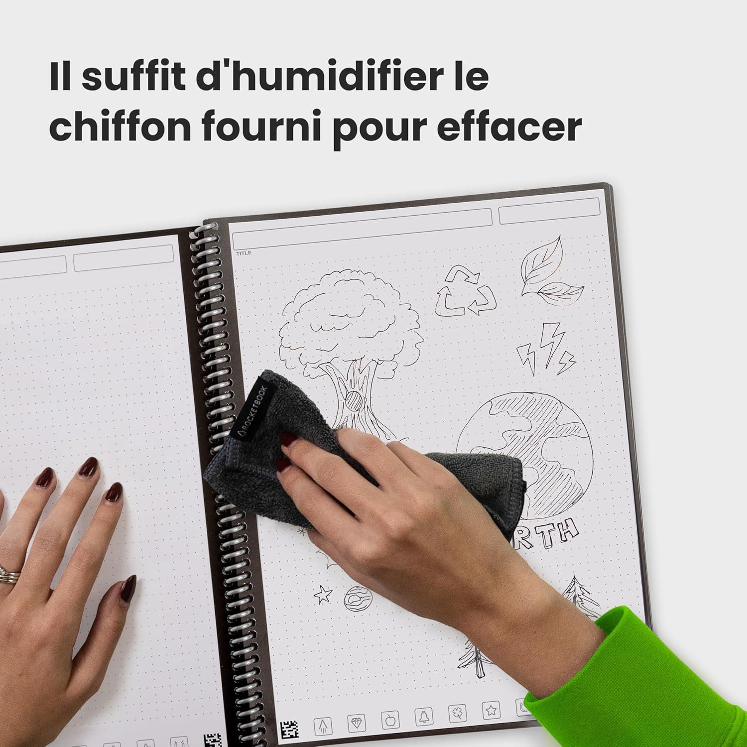 imageRocketbook Core Carnet de Notes Spirales Rutilisable Taille Letter 21cm x 297cm Noir Pointill Connect lApplication Effaable Couverture Durable cole Travail et Projets CratifsBleu Clair