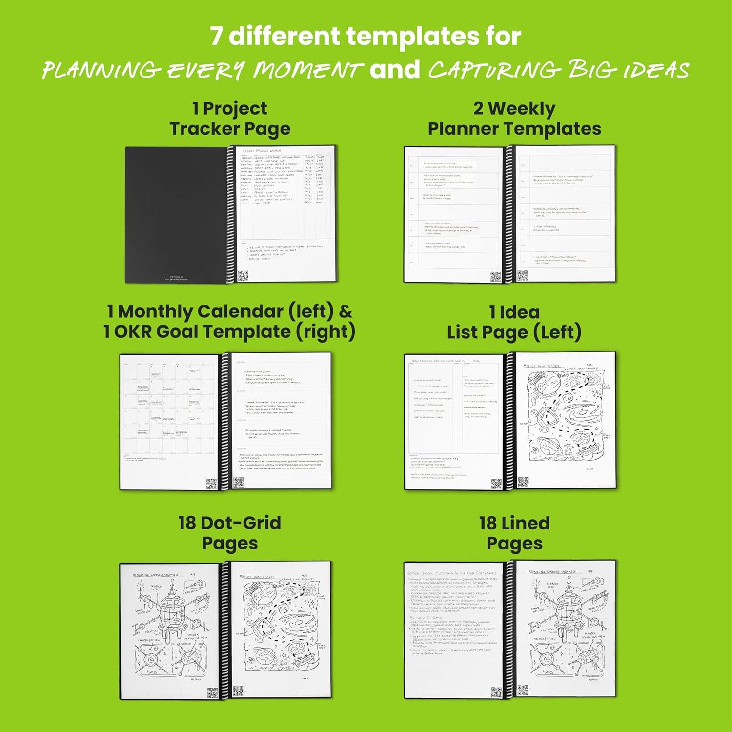imageRocketbook Fusion Cahier de Notes Effacable To Do List Bloc Note Numerique Planificateur Notebook A5 Noir Listes de Tches Carnet Spirale 7 Styles Gadget Stylo Effacables Pilot Frixion InclusBleu canard